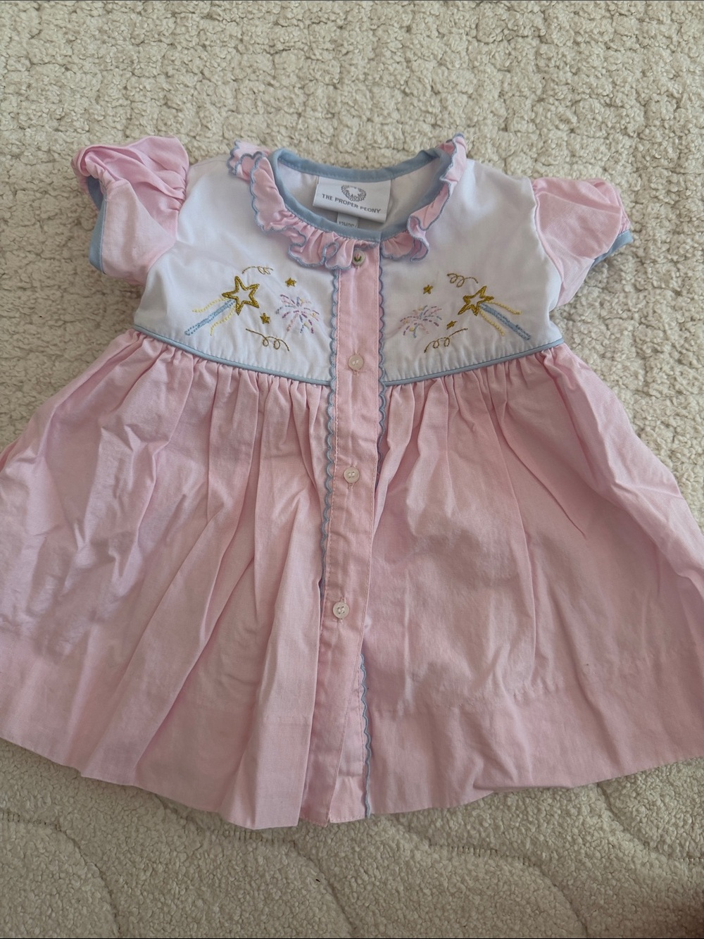 The Proper Peony Pink Embroidered Magic Wand Baby Dress